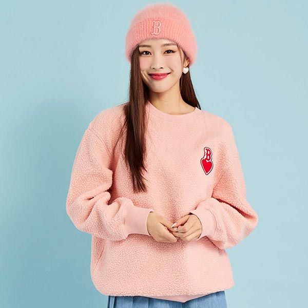 Áo Nỉ Sweater MLB Heart Fleece Sweatshirt Boston Red Sox 3AMTH0426-43COL Màu Hồng - Thời trang - Vua Hàng Hiệu