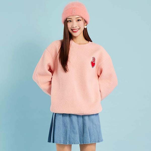Áo Nỉ Sweater MLB Heart Fleece Sweatshirt Boston Red Sox 3AMTH0426-43COL Màu Hồng - Thời trang - Vua Hàng Hiệu