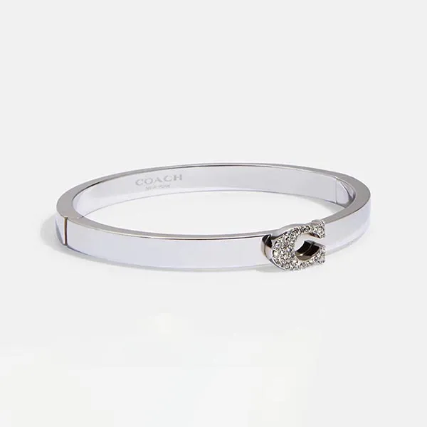 Vòng Đeo Tay Coach Pave Signature Hinged Bangle 91428 Màu Bạc - Trang sức - Vua Hàng Hiệu