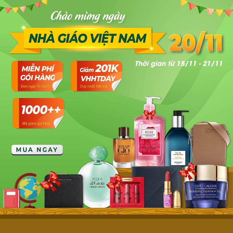 Vua Hàng Hiệu khuyến mãi 20/11: Tặng mã giảm giá 201K, miễn phí gói quà và vận chuyển - 1