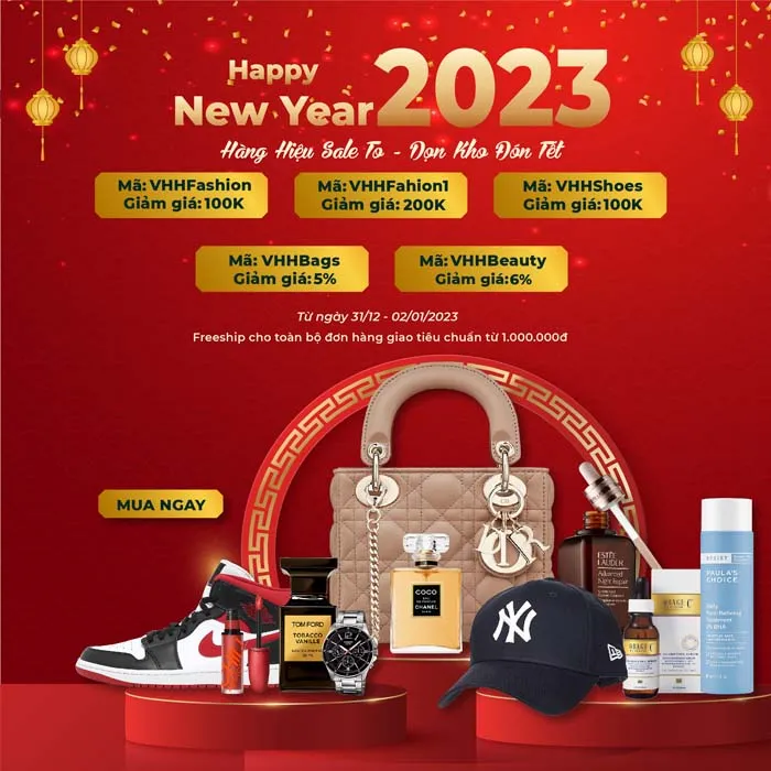Tiệc Sale Hàng Hiệu Cuối Năm: giảm giá sập sàn, tặng ngàn voucher 100k, 200k và freeship