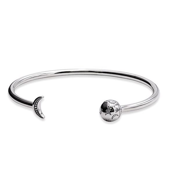 Vòng Đeo Tay Pandora Moments Moon & Stars Open Bangle 599120C01 Màu Bạc Size 2E 15-16cm - Trang sức - Vua Hàng Hiệu