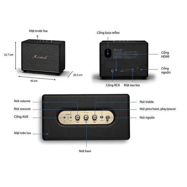 Loa Marshall Woburn 3 Màu Đen [Chính Hãng Marshall - Bảo hành 1 năm] - Phụ Kiện Công Nghệ - Vua Hàng Hiệu