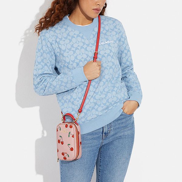 Túi Đeo Chéo Coach Eva Phone Crossbody With Heart Cherry Print CF371 Màu Hồng/Đỏ - Túi xách - Vua Hàng Hiệu