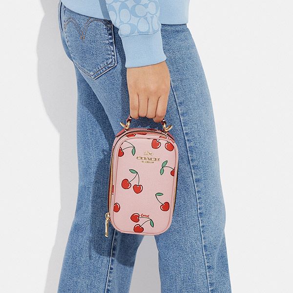 Túi Đeo Chéo Coach Eva Phone Crossbody With Heart Cherry Print CF371 Màu Hồng/Đỏ - Túi xách - Vua Hàng Hiệu