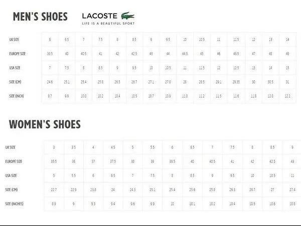 Bảng quy đổi size giày Lacoste chính xác