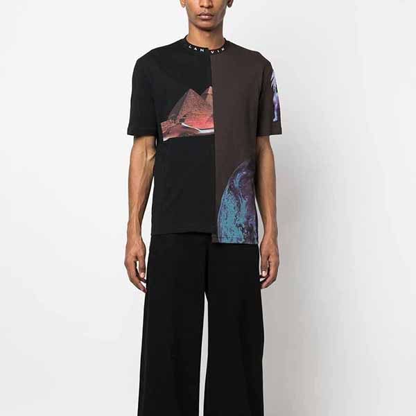 Áo Thun Nam Lanvin Graphic-Print Asymmetric TShirt Màu Đen Nâu - Thời trang - Vua Hàng Hiệu