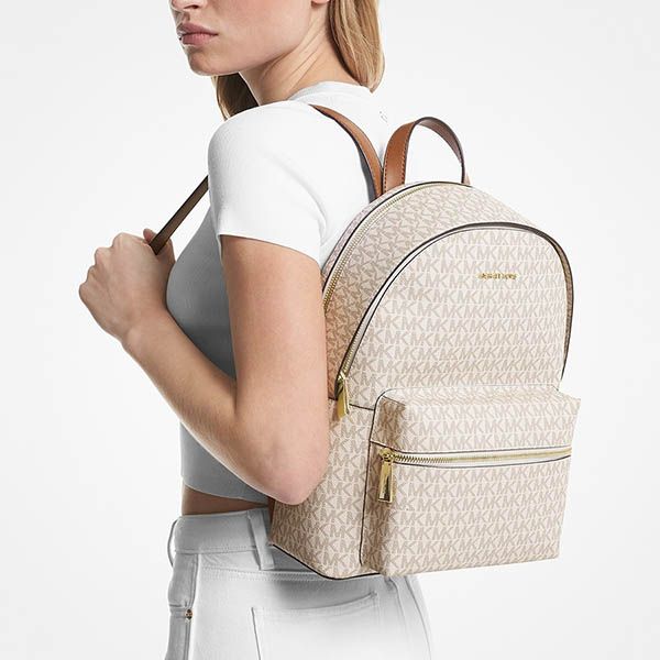 Balo Nữ Michael Kors MK 30S3GYDB6B Sally Medium 2-In-1 Logo and Faux Leather Backpack Vanilla Màu Trắng - Túi xách - Vua Hàng Hiệu