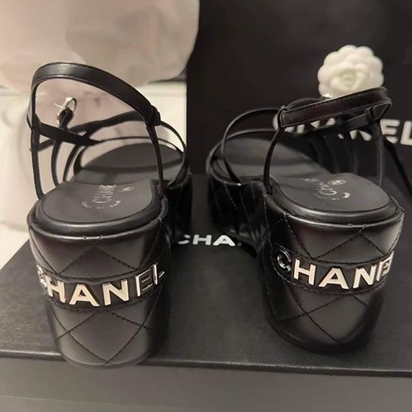 Dép Sandal Nữ Chanel Letter Logo Quilted Platform Sandals Màu Đen Size 38 - Dép - Vua Hàng Hiệu