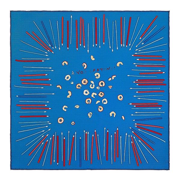 Khăn Lụa Nữ Hermès A Vos Crayons By Leigh Cooke Scarf 45 Màu Xanh Blue - Thời trang - Vua Hàng Hiệu