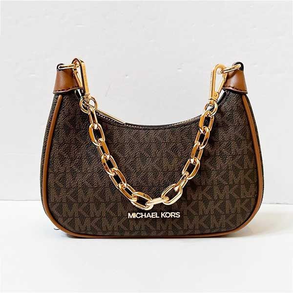 Túi Đeo Vai Nữ Michael Kors MK Zip Mini Cora Crossbody Leather Brown Luggage 35R3G4CC1B Màu Nâu Đen - Túi xách - Vua Hàng Hiệu