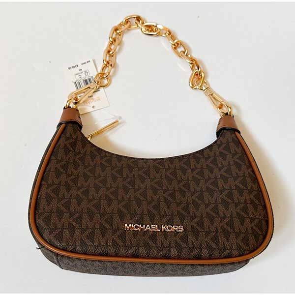 Túi Đeo Vai Nữ Michael Kors MK Zip Mini Cora Crossbody Leather Brown Luggage 35R3G4CC1B Màu Nâu Đen - Túi xách - Vua Hàng Hiệu