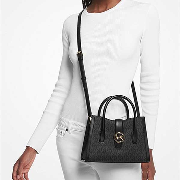 Túi Xách Nữ Michael Kors MK Natural Gabby Logo Satchel 35S3G5GS5B Màu Đen Xám - Túi xách - Vua Hàng Hiệu
