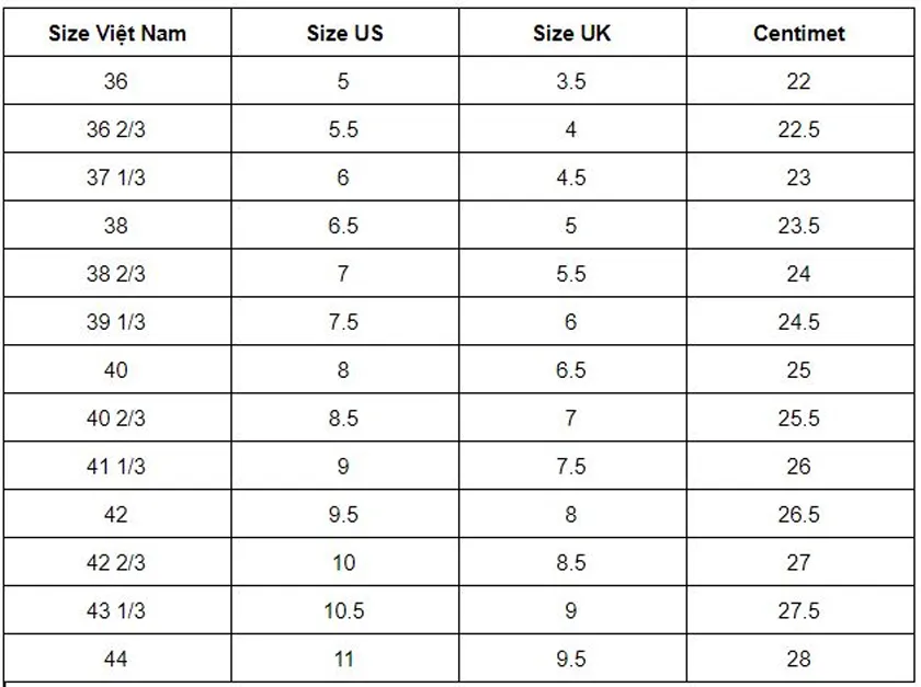 Bảng size giày MLB: Hướng dẫn cách chọn size giày uy tín