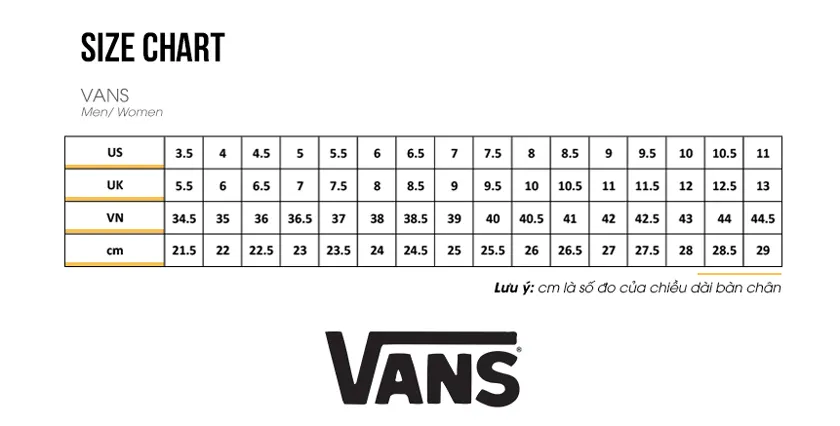Bảng size giày Vans: Tìm kích thước giày hoàn hảo cho chân bạn