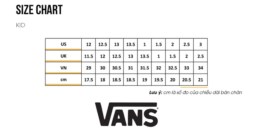 Bảng size giày Vans: Tìm kích thước giày hoàn hảo cho chân bạn