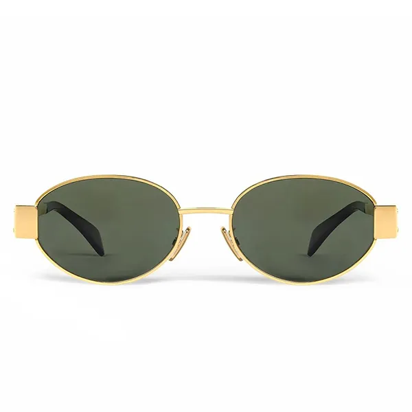 Kính Mát Celine Triomphe Oval Sunglasses CL40235U Màu Xanh/Vàng Gold - Kính mắt - Vua Hàng Hiệu