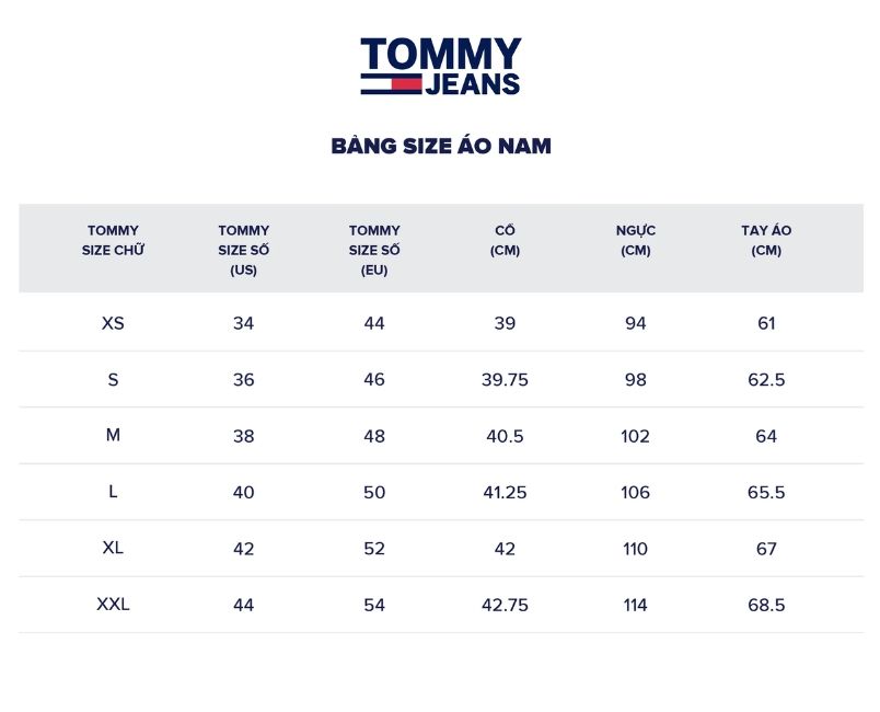 Bảng size quần áo và giày dép Tommy Hilfiger chuẩn quốc tế 2025