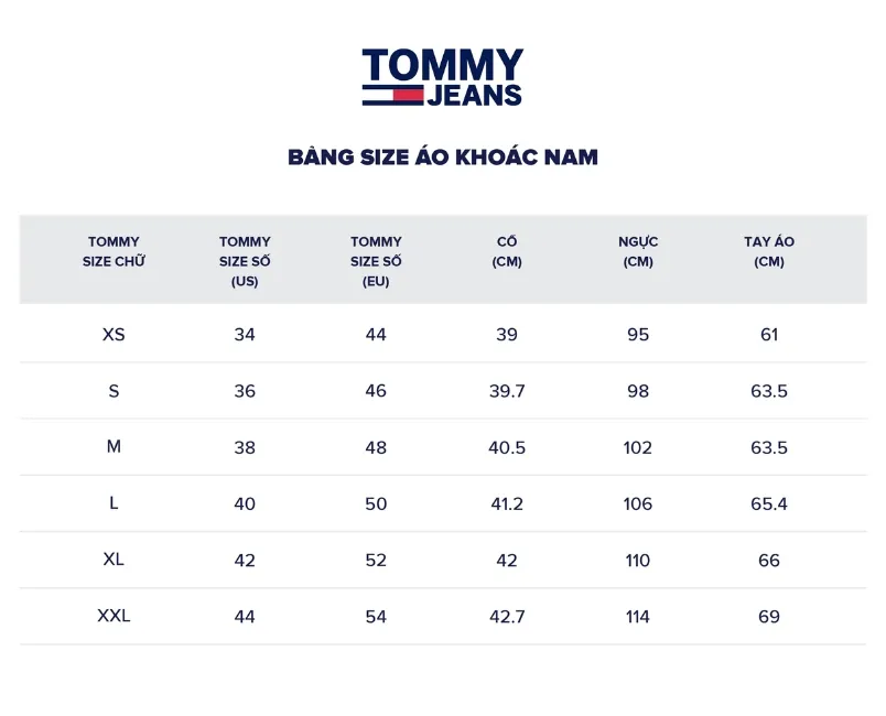 Bảng size quần áo và giày dép Tommy Hilfiger chuẩn quốc tế 2025