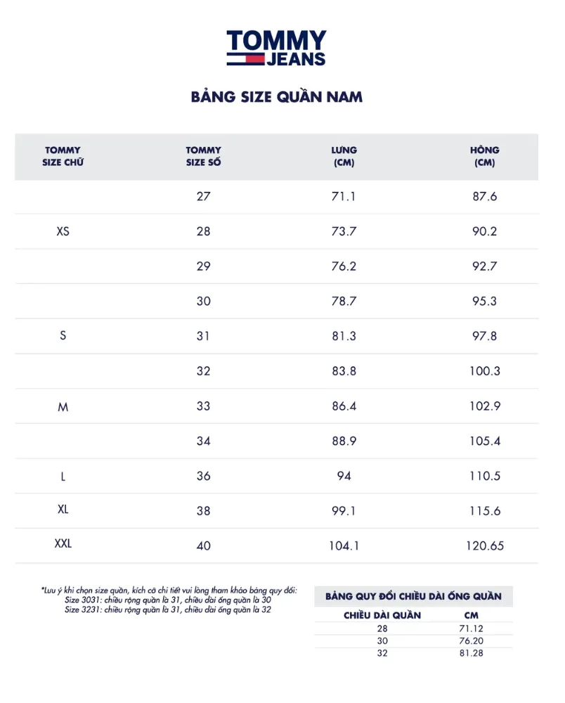Bảng size quần áo và giày dép Tommy Hilfiger chuẩn quốc tế 2025
