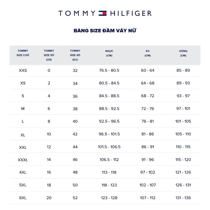 Bảng size quần áo và giày dép Tommy Hilfiger chuẩn quốc tế 2025