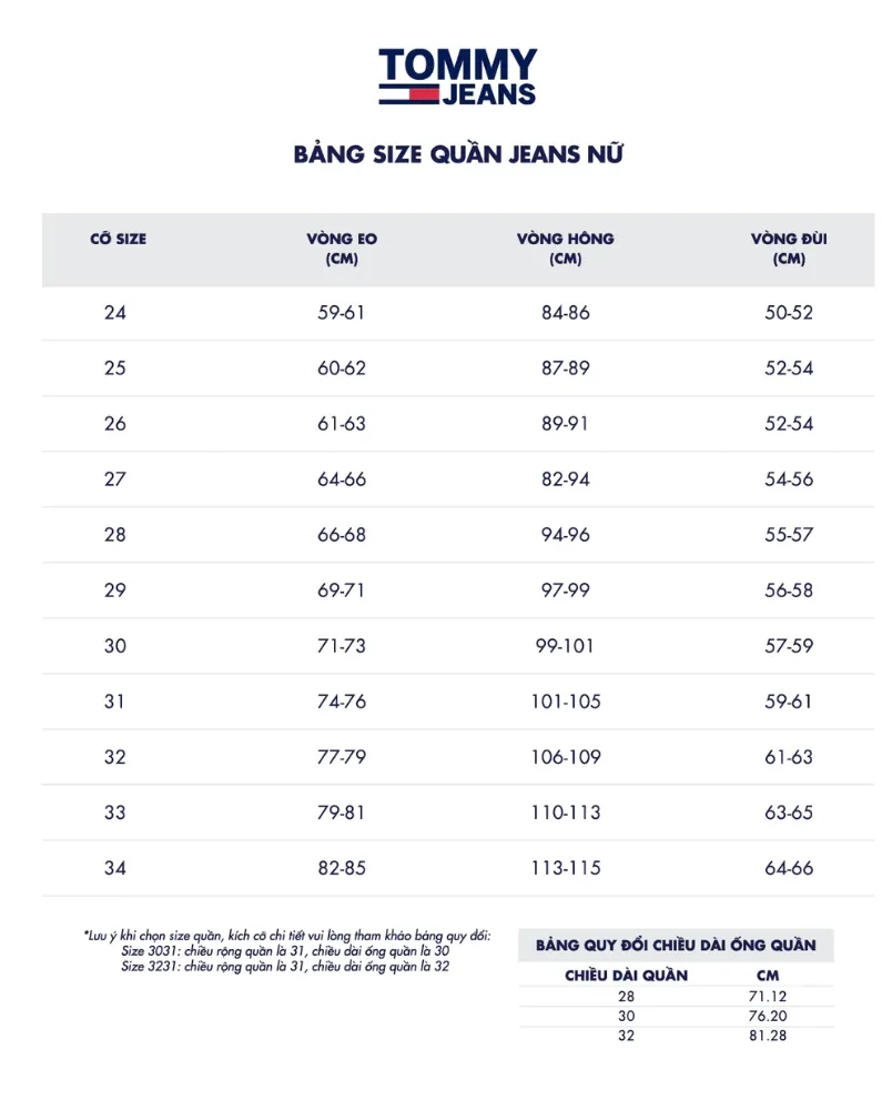 Bảng size quần áo và giày dép Tommy Hilfiger chuẩn quốc tế 2025