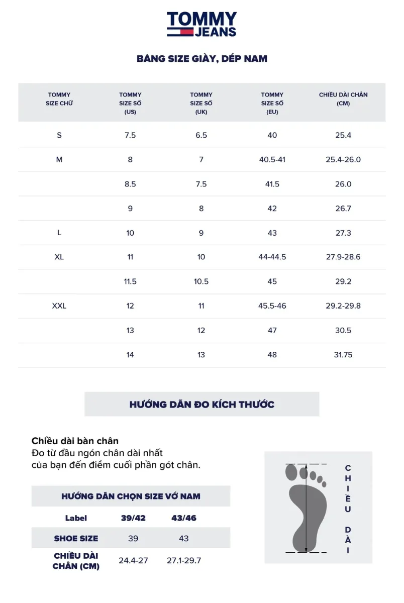 Bảng size quần áo và giày dép Tommy Hilfiger chuẩn quốc tế 2025