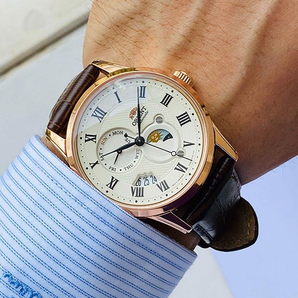Đồng Hồ Nam Orient Sun & Moon Gen 3 Rosegold Ver 2 RA-AK0007S10B Màu Nâu Vàng Hồng - Đồng hồ - Vua Hàng Hiệu