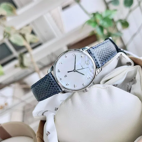 Đồng Hồ Nữ Gucci G-Timeless Mother Of Pearl Dial Blue Leather YA126588 Màu Xanh Navy Bạc - Đồng hồ - Vua Hàng Hiệu