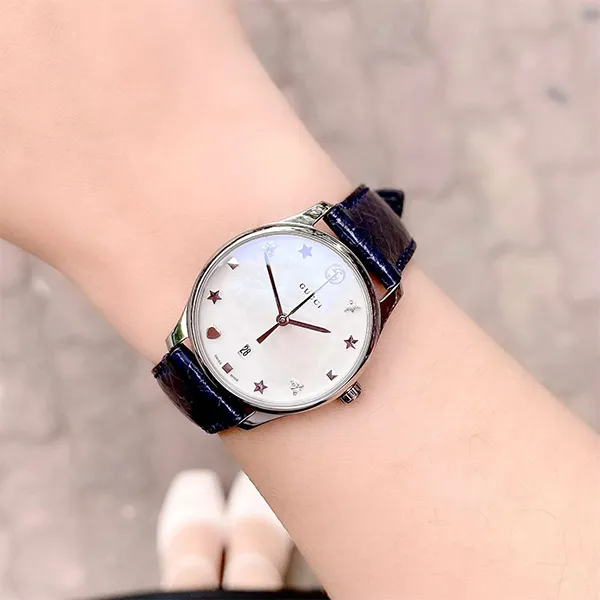 Đồng Hồ Nữ Gucci G-Timeless Mother Of Pearl Dial Blue Leather YA126588 Màu Xanh Navy Bạc - Đồng hồ - Vua Hàng Hiệu