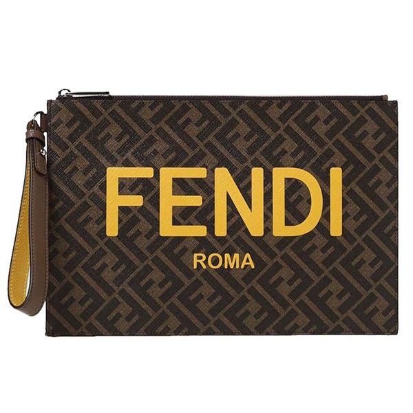 Túi Cầm Tay Fendi Flat Pouch FF Monogram Màu Vàng Nâu - Túi xách - Vua Hàng Hiệu