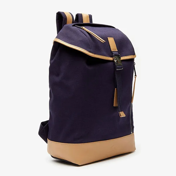 Balo Nam Lacoste Men's Leather Finishes Cotton Flap Backpack NH3129US Màu Xanh Navy - Túi xách - Vua Hàng Hiệu