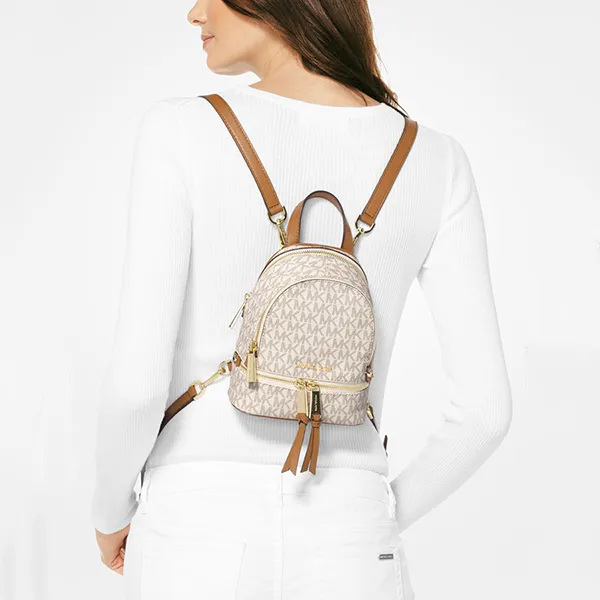 Balo Nữ Michael Kors MK Rhea Mini Logo Backpack 30S7GEZB1V Màu Trắng Kem - Túi xách - Vua Hàng Hiệu