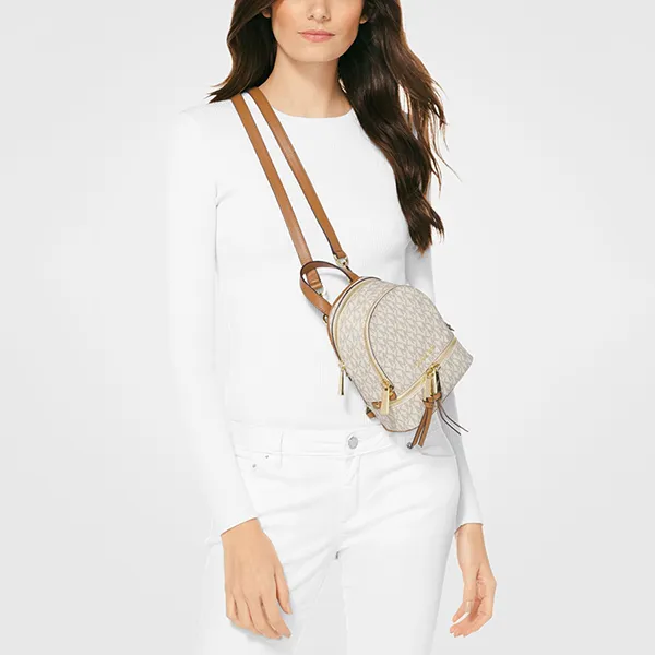 Balo Nữ Michael Kors MK Rhea Mini Logo Backpack 30S7GEZB1V Màu Trắng Kem - Túi xách - Vua Hàng Hiệu