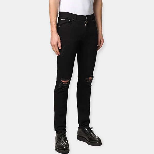 Quần Jean Nam Dolce & Gabbana D&G Rách 2 Đùi Skinny GY07LDG8CE9S9001 Màu Đen Size 50 - Thời trang - Vua Hàng Hiệu