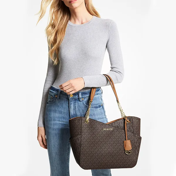 Túi Xách Nữ Michael Kors MK Jet Set Large Logo Shoulder Bag 35F1GTVT3B Màu Nâu Đậm - Túi xách - Vua Hàng Hiệu