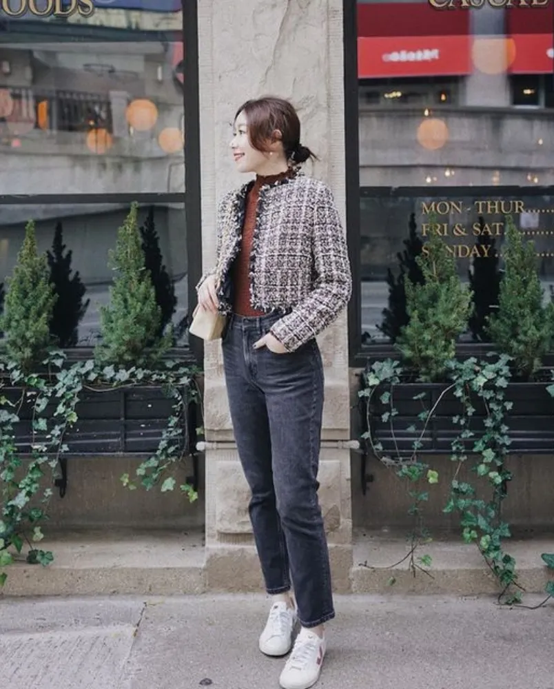 15 cách mix áo dạ tweed dáng ngắn sang chảnh, sành điệu