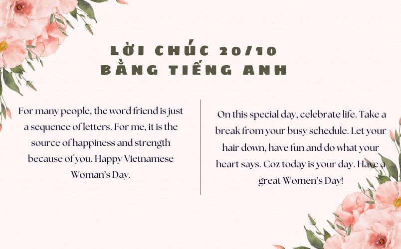 100+ lời chúc 20/10 hay và ý nghĩa dành tặng phái nữ