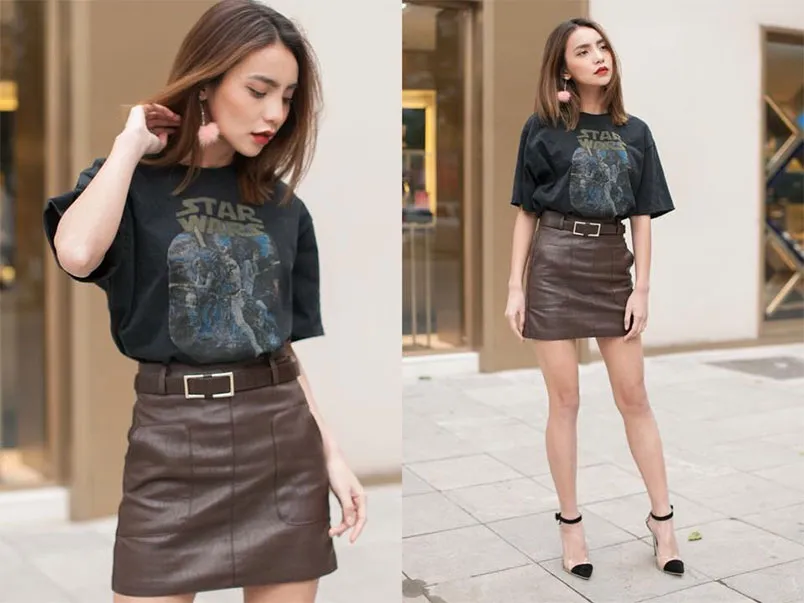 Chân váy da mặc với áo gì? Gợi ý tips phối đồ sang chảnh