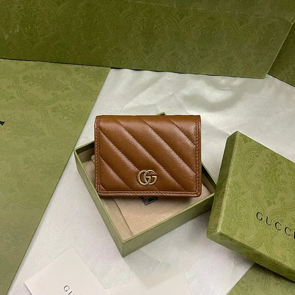 Ví Nữ Gucci Wallets GG Marmont 466492 0OLFT 2535 Card Holder Màu Nâu - Túi xách - Vua Hàng Hiệu