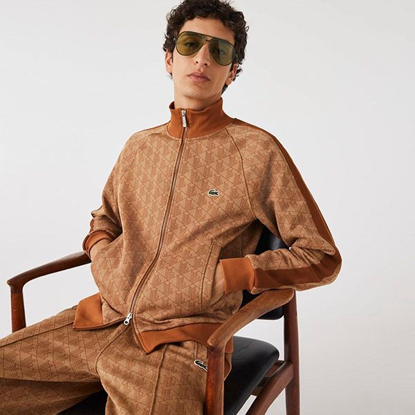 Áo Khoác Nam Lacoste Men's Regular Fit Monogram Print Zip Sweatshirt SH0072 - ZWM Màu Nâu Size 3 - Thời trang - Vua Hàng Hiệu