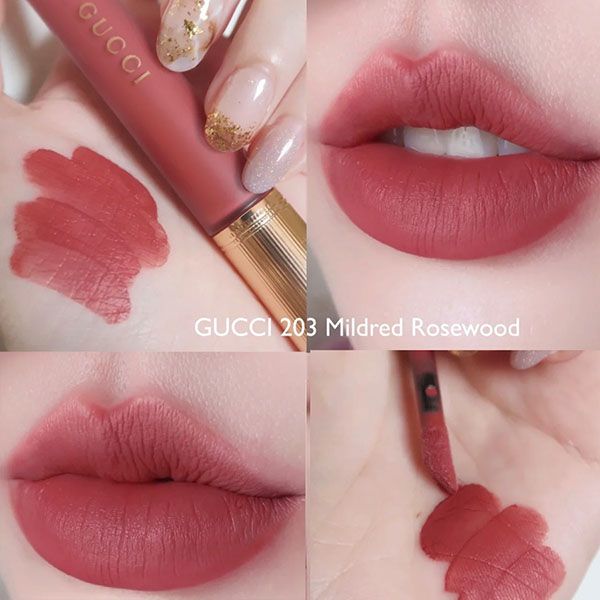 Son Kem Lì Gucci Rouge Liquid Matte 203 Mildred Rosewood Màu Hồng Đất - Son Môi - Vua Hàng Hiệu