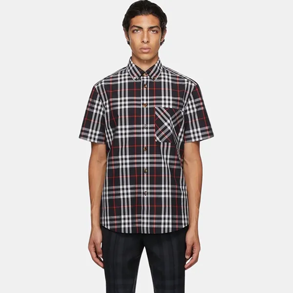 Áo Sơ Mi Nam Burberry Short-Sleeve Shirt Kẻ Xanh Navy Size XS - Thời trang - Vua Hàng Hiệu