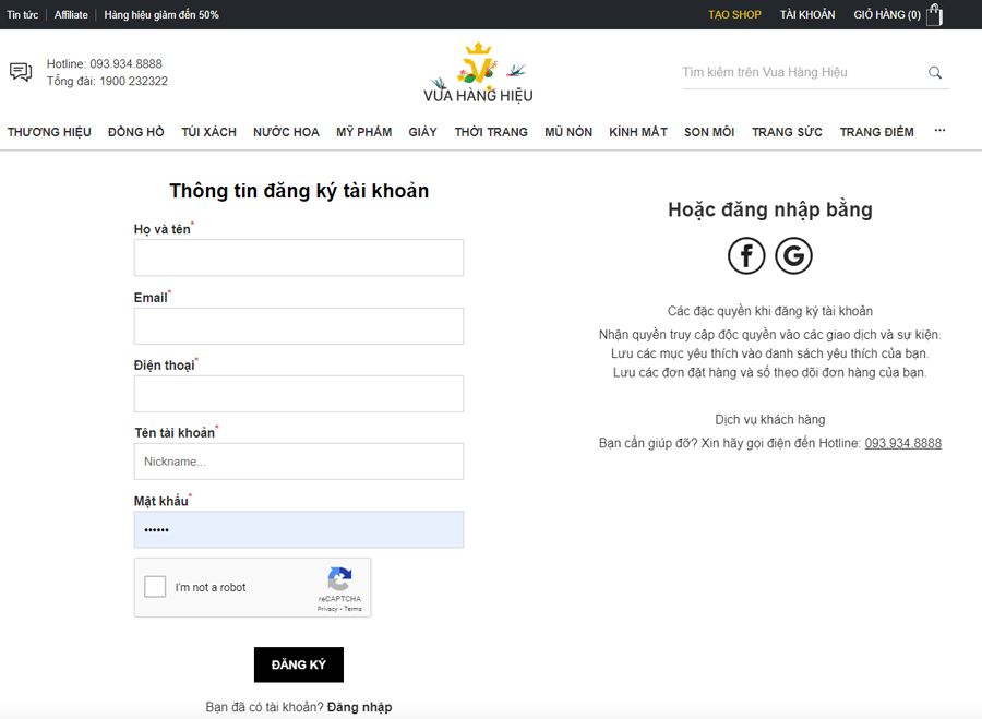 Điền các thông tin cá nhân để đăng ký tài khoản