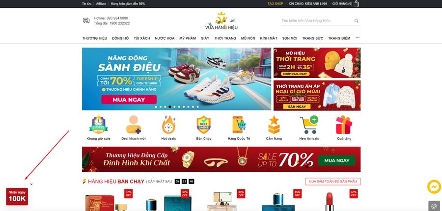 Mã trúng thưởng sẽ ở góc trái màn hình 