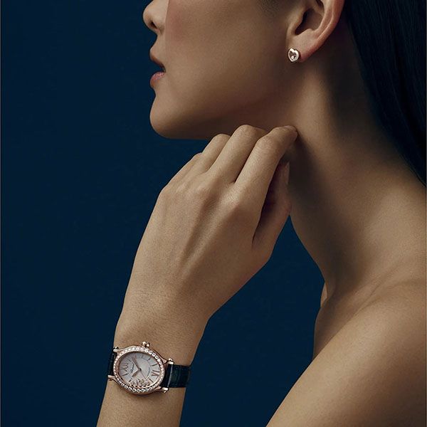 Đồng Hồ Nữ Chopard Happy Sport 275362-5002 Oval 18K Diamonds Màu Đen / Vàng Hồng - Đồng hồ - Vua Hàng Hiệu