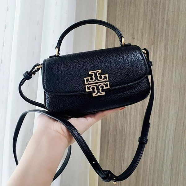 Túi Đeo Chéo Nữ Tory Burch Britten Mini Top Handle Leather Crossbody Màu Đen - Túi xách - Vua Hàng Hiệu