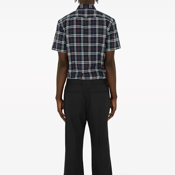 Áo Sơ Mi Nam Burberry Check-Print Cotton Shirt Kẻ Caro Màu Xanh Navy( Cúc Đen) Size S - Thời trang - Vua Hàng Hiệu