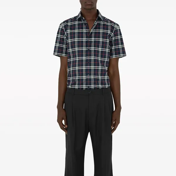 Áo Sơ Mi Nam Burberry Check-Print Cotton Shirt Kẻ Caro Màu Xanh Navy( Cúc Đen) Size S - Thời trang - Vua Hàng Hiệu