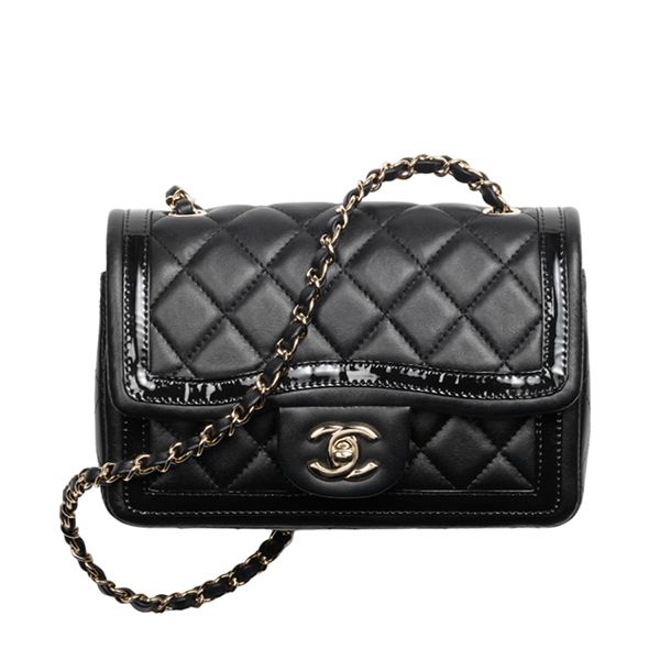 Túi Đeo Chéo Chanel Mini Flap Bag Lambskin Patent Calfskin & Gold Black Màu Đen - Túi xách - Vua Hàng Hiệu